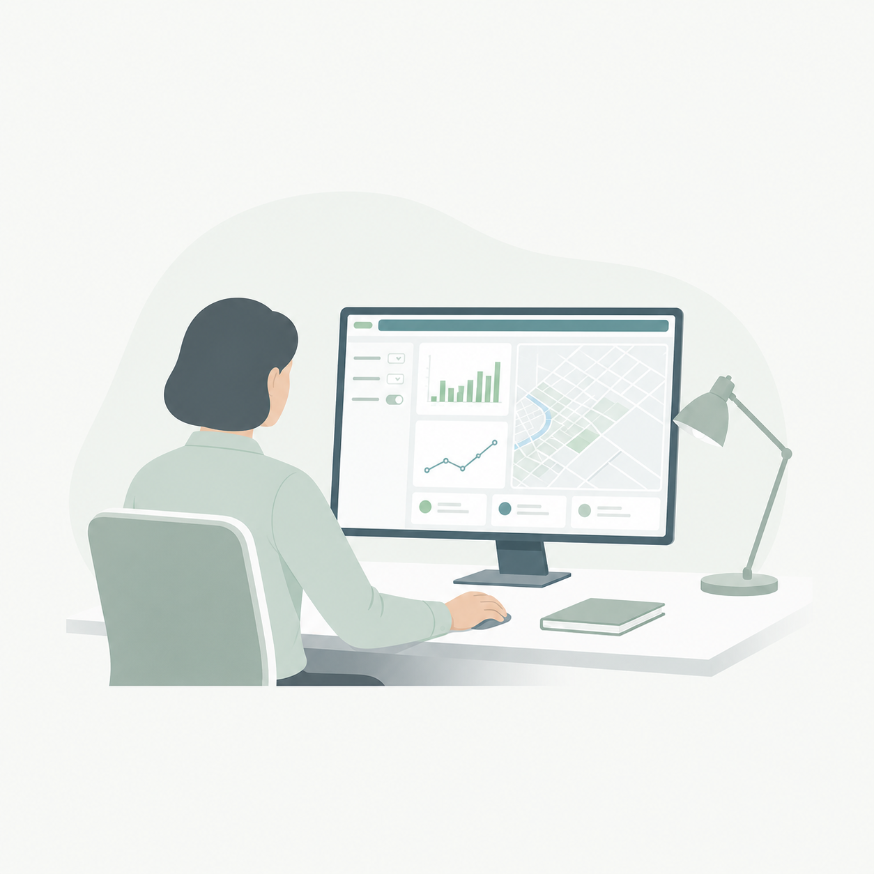 Person bei der Analyse eines räumlichen Dashboards